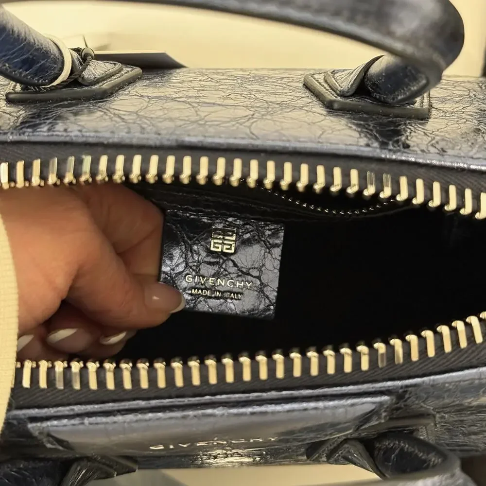 Givenchy Antigona Mini Blue Leather Top Handle Handbag Metallic Crossbody Bag